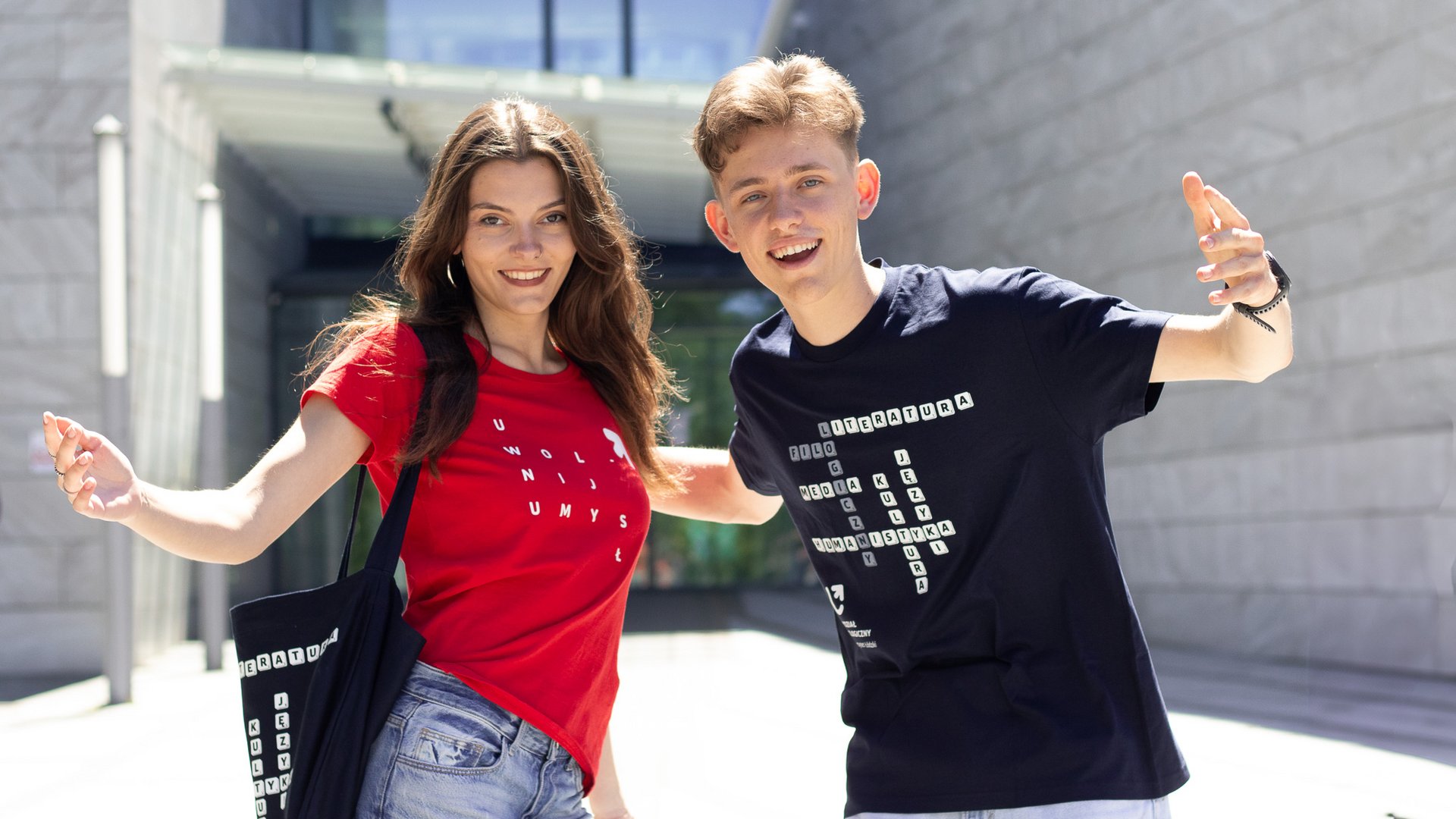 students in front of the building
