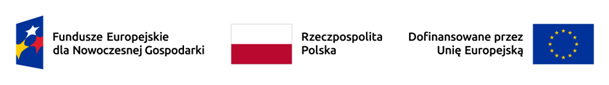 Trzy logotypy: Unii Europejskiej, flaga Polski i Funduszy Europejskich dla Nowoczesnej Gospodarki