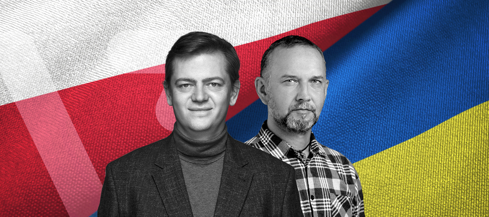 Naukowcy na tle flagi Polski i Ukrainy