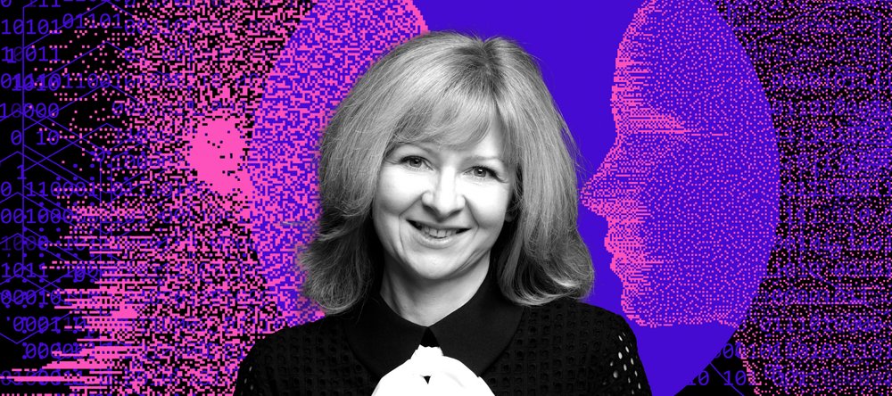 dr Kaczorowska-Spychalska na tle kolorowej grafiki przedstawiającej schemat ludzkiej głowy