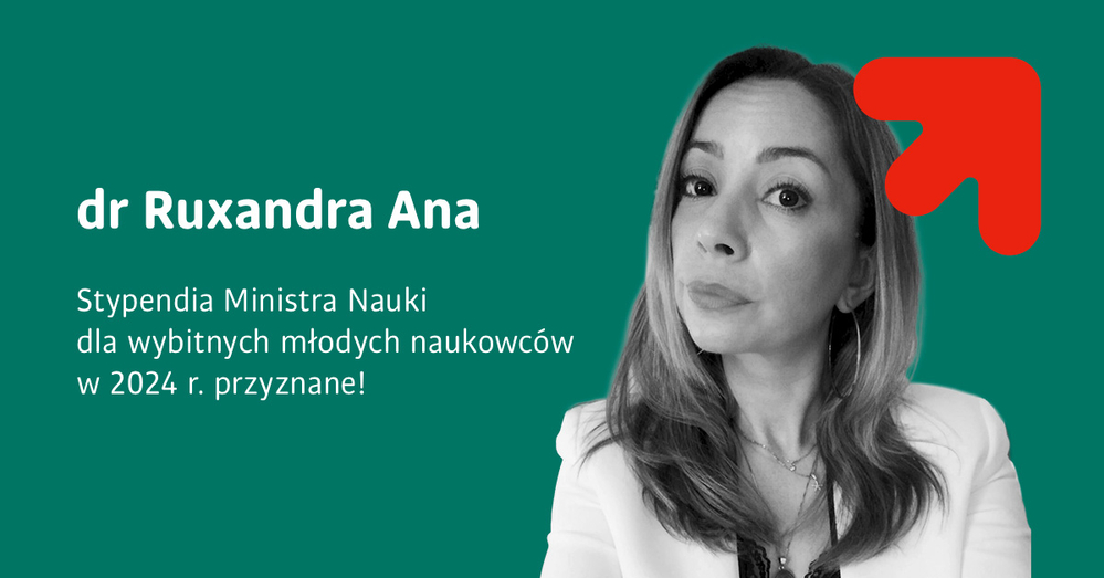  Zdjęcia portretowe dr Ruxandry Any oraz napis Stypendia Ministra Nauki dla wybitnych młodych naukowców w 2024 r. przyznane!