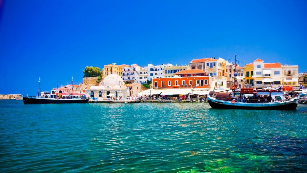 a decorative element: a view of the city of Chania, Crete, Greece