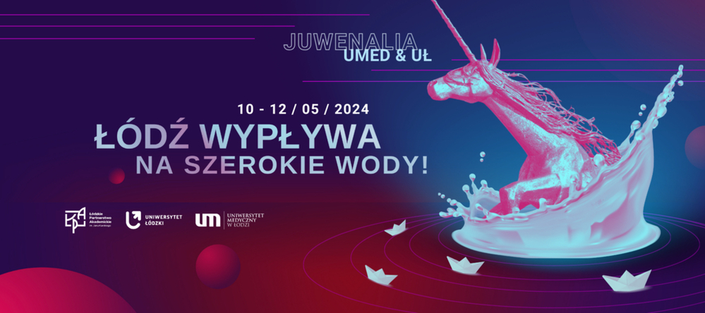 grafika juwenaliowa z Łódzkim Jednorożcem