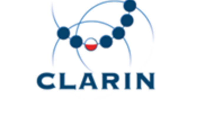 Niebieskie logo projektu CLARIN na białym tle