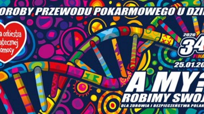 Oficjalna grafika 34 Finału WOŚP. Choroby przewodu pokarmowego u dzieci. 25.01.2026