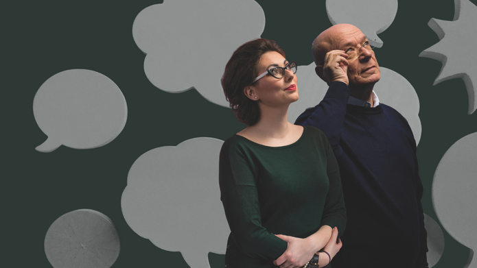 kolorowe zdjęcie przedstawiających dwoje badaczy patrzących z ufnością w przyszłość