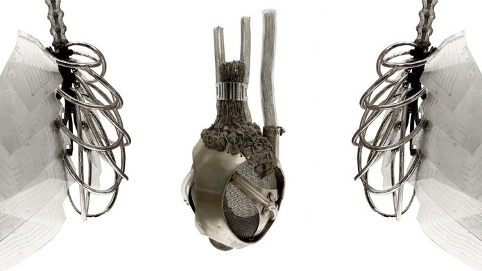 zdjęcie obiektów artystycznych: sztucznych płuc, serca, trzustki