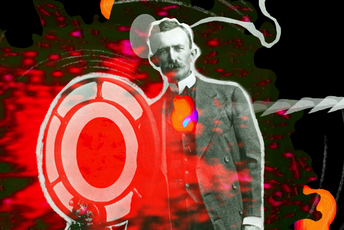 grafika ze starym zdjęciem mężczyzny, na grafice znajduje się zdjęcie Nathana B. Stubblefielda (domena publiczna) oraz został wykorzystany fragment pracy video Darka Pietraszewskiego