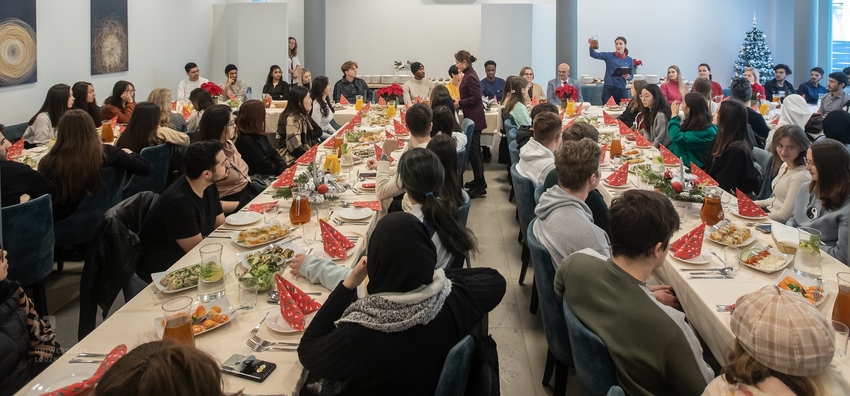 International students during the Christmas dinner