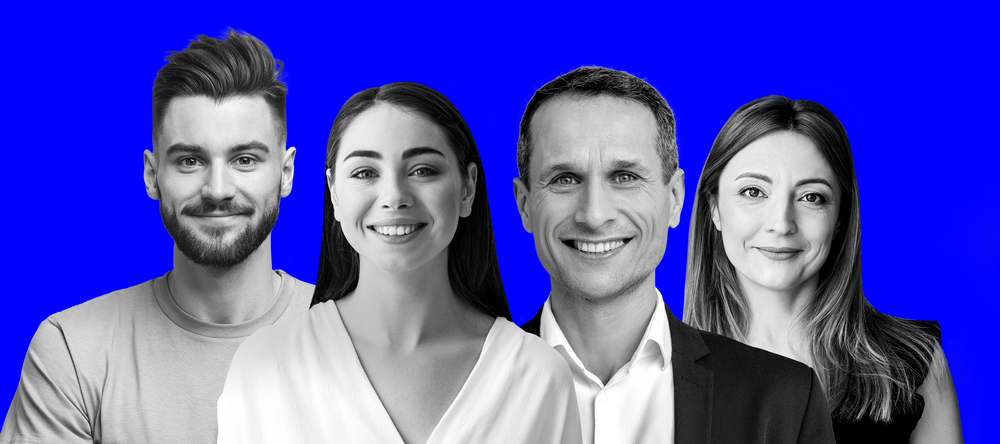faces of young people on a blue background
